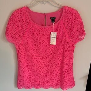 J. Crew Vibrant Pink Lace Blouse